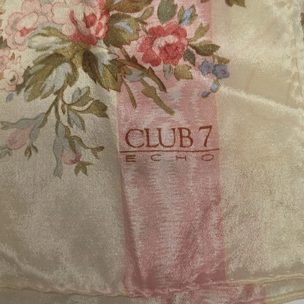 Silk Scarf Bundle Of 2 Floral Straped Scarves Cream Hot Pink By ECHO And Honey